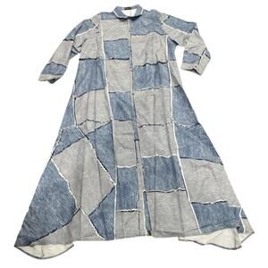 XPlusWear Patchwork Half Sleeve Maxi Dress in Blue, Size 2XL